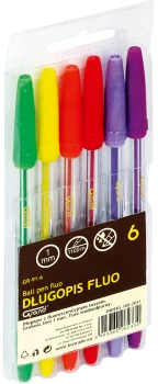 Długopis biurowy Grand GR-91 Fluo, 1mm, w etui, 6 sztuki, mix kolorów
