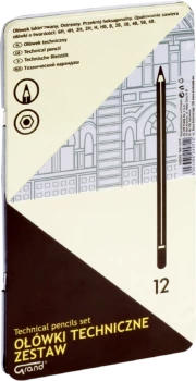 Ołówek techniczny Grand, w metalowym pudełku, 12 sztuk
