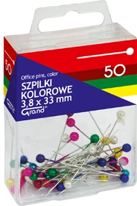 Szpilki Grand, w pudełku, 3.8x33mm, 50 sztuk, mix kolorów