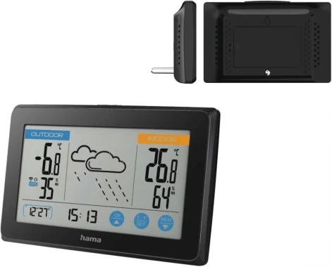 Stacja pogody Hama Touch, z termometrem, hygrometrem, zegarem, czarny