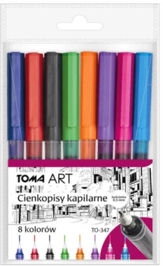 Cienkopis kapilarny Toma TO-347, okrągła, 0.5mm, 8 sztuk, mix kolorów