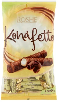 Cukierki Roshen Konafetto Bianco, rurki waflowe z mlecznym nadzieniem, w polewie kakaowej, 1kg