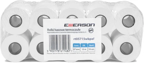 Rolka papierowa termiczna Emerson, 57mm x 15m, 50+/- 6g/m2, BPA Free, 10 sztuk, biały