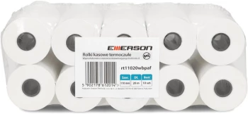 Rolka papierowa termiczna Emerson, 110mm x 20m, 50+/- 6g/m2, BPA Free, 10 sztuk, biały