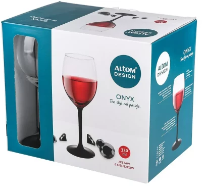 Kieliszki do czerwonego wina Altom Design Onyx, 330ml, komplet 6 sztuk, przezroczysto-czarny