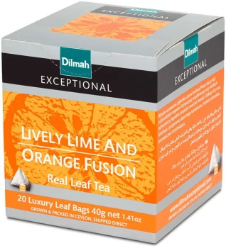 Herbata czarna w piramidkach Exceptional Dilmah Lively Lime and Orange Fusion, kardamon i pomarańcza, 20 sztuk x 2g
