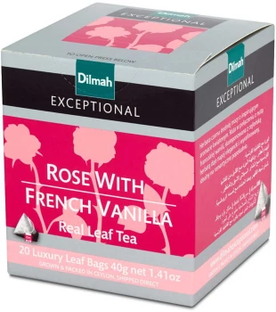 Herbata czarna w piramidkach Dilmah Exceptional Rose with French Vanilla, róża i wanilia, 20 sztuk x 2g