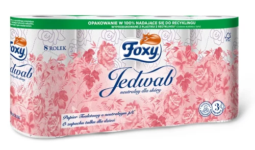 Papier toaletowy Foxy Jedwab, 3-warstwowy, 8 rolek, biały