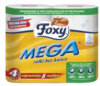 Papier toaletowy Foxy Mega, 3-warstwowy, 4 rolki, biały