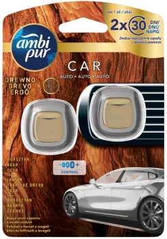 Odświeżacz samochodowy Ambi Pur Car Duo Wood, zapach drewna, żel, 2 x 2ml
