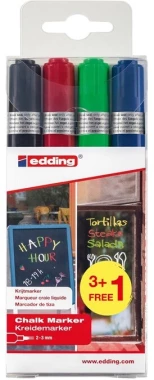Marker kredowy edding e-4095, 3mm, 4 sztuki, mix kolorów