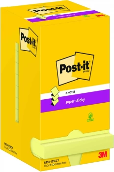 Karteczki samoprzylepne Post-it Super Sticky Z-Notes, 76x76mm, 12x90 karteczek, żółty