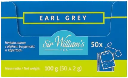 Herbata Earl Grey czarna w kopertach Sir William’s Tea, 50 sztuk x 2g