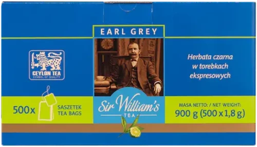 Herbata Earl Grey czarna w torebkach Sir William’s Tea, 500 sztuk x 1.8g