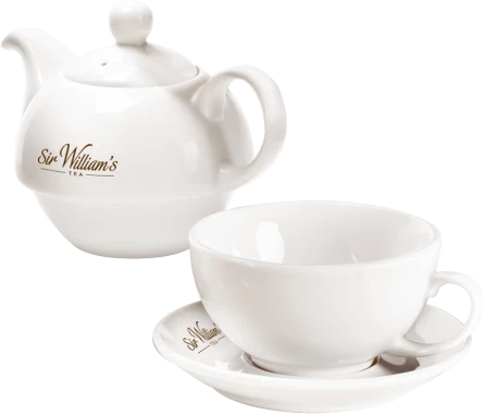 Zestaw do zaparzania herbaty Sir William’s Royal Duo (dzbanek 350ml + filiżanką ze spodkiem 200ml), porcelana, biały
