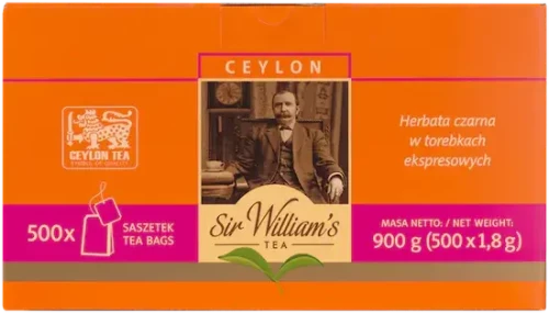 Herbata czarna w torebkach Sir William's London Ceylon Black, 500 sztuk x 1.8g