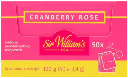 Herbata owocowa w kopertach Sir William’s Cranberry Rose, żurawina i dzika róża, 50 sztuk x 2.4g