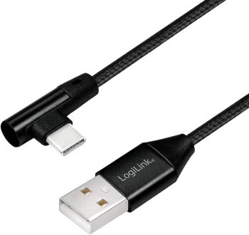 Kabel usb 2.0 kątowy Logilink CU0137, USB-A męski - USB-C męski, 30cm, czarny