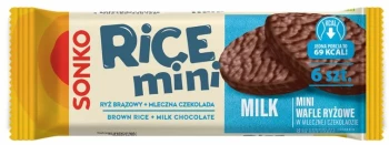 Mini wafle ryżowe Sonko Rice Mini Milk, w czekoladzie mlecznej, 6 sztuk, 27g