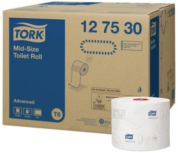 Papier toaletowy Tork 127530 Advanced T6 Mid-Size, 2-warstwowy, 100m, 27 rolek, biały