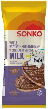 Wafle ryżowo-kukurydziane Sonko, w czekoladzie mlecznej, 4 sztuki, 65g