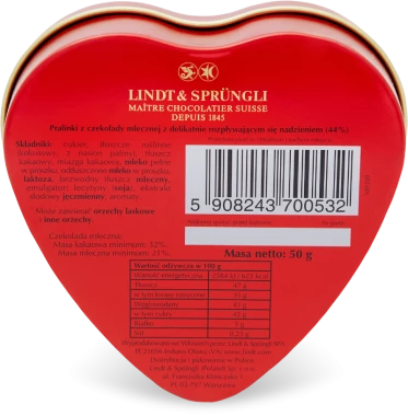 Bombonierka Lindt Lindor, serce, czekoladowy, 50g