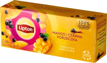Herbata owocowa w torebkach Lipton, mango i czarna porzeczka, 20 sztuk x 1.7g