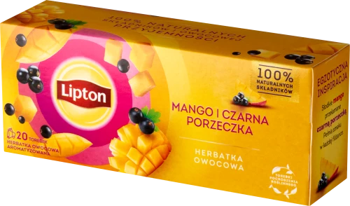 Herbata owocowa w torebkach Lipton, mango i czarna porzeczka, 20 sztuk x 1.7g