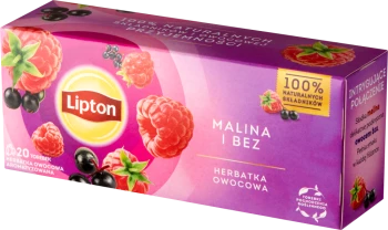 Herbata owocowa w torebkach Lipton, malina i bez, 20 sztuk x 1.6g