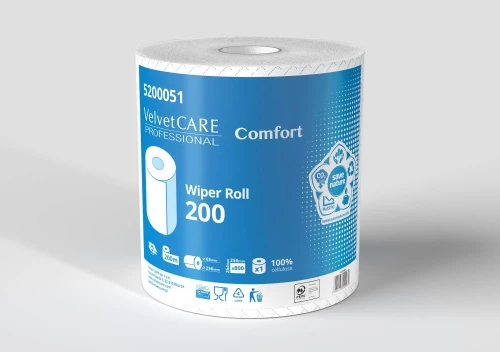 Czyściwo papierowe bezpyłowe Velvet Care Professional 200, 2-warstwowe, przemysłowe, 200m, 1 rolka, biały