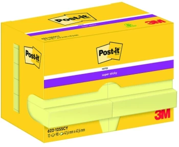 Karteczki samoprzylepne Post-it Super Sticky, 47.6x47.6mm, 12x90 karteczek, żółty
