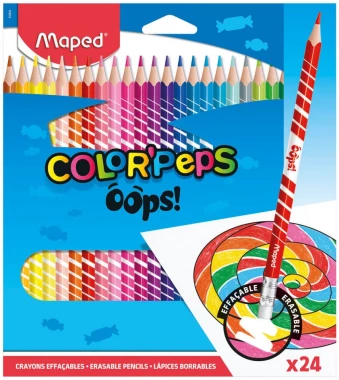 Kredki ołówkowe trójkątne Maped Color'Peps Oops, z gumką, 24 sztuki, mx kolorów