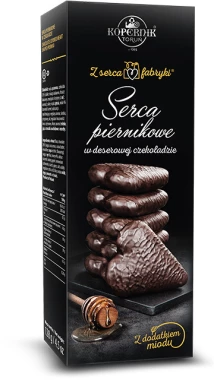 Pierniki Kopernik Premium Serca Piernikowe w deserowej czekoladzie, 128g