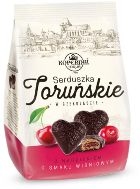 Pierniki Kopernik Serduszka Toruńskie, wiśniowe w czekoladzie, 150g