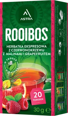 Herbata ziołowa w torebkach Astra Rooibos, malina i grapefruit, 20 sztuk x 1.5g