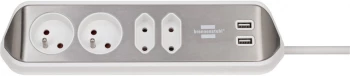 Listwa zasilająca narożna Brennenstuhl estilo, z funkcją ładowania USB, 2m, 4 gniazda wtykowe + 2xUSB 3.10A, srebrno-biały