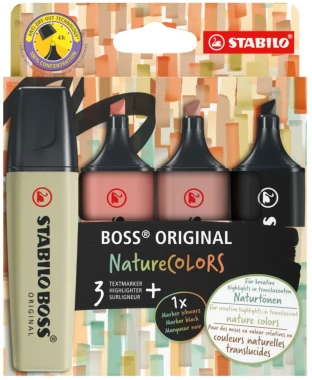 Zakreślacz Stabilo Boss Orginal Nature Colors, ścięta, 4 sztuki, mix kolorów