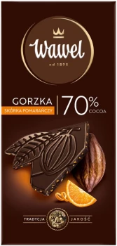 Czekolada Wawel Premium Gorzka 70%, skórka pomarańczy, 100g