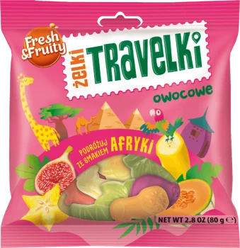 Żelki nadziewane Wawel Travelki Smaki Afryki, mix smaków owocowych, 80g
