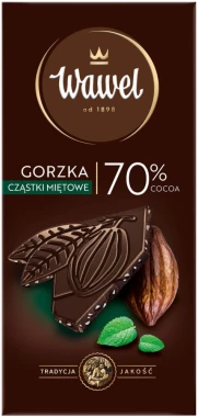 Czekolada Premium Gorzka 70% cocoa, cząstki miętowe, 100g