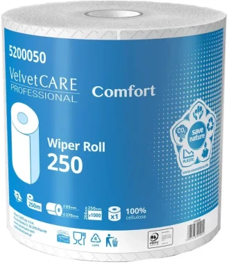 Czyściwo papierowe bezpyłowe Velvet Care Professional 250, 2-warstwowe, przemysłowe, 250m, 1 rolka, biały