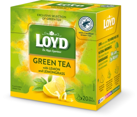 Herbata zielona smakowa w piramidkach Loyd, trawa cytrynowa/cytryna, 20 sztuk x 1.5g