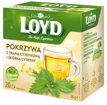 Herbata ziołowa w piramdkach Loyd Pokrzywa z trawą cytrynową i skórką cytryny, 20 sztuk x 1.9g