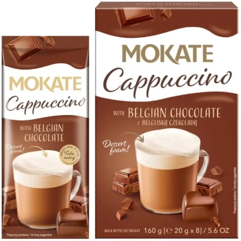 Kawa rozpuszczalna Mokate Cappuccino, z belgijską czekoladą, 8 sztuk x 20g
