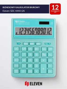 Kalkulator biurowy Eleven SDC-444XRGNE, 12 cyfr, zielony