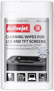 Ściereczki nawilżone do czyszczenia ekranów LCD/TFT Activejet  AOC-302, tuba, 100 sztuk