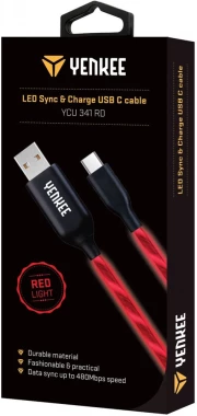 Kabel USB - USB typ C Yenkee YCU 341 RD, LED, 1m, czerwony