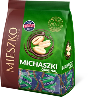 Cukierki Mieszko Michaszki Original, orzechowy w czekoladzie, 260g