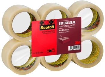 Taśma pakowa Scotch Secure Seal, 50mmx66m, 6 sztuk, przezroczysty