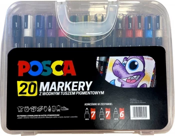 Marker Uni Posca, w plastikowym etui, 20 sztuk, mix kolorów